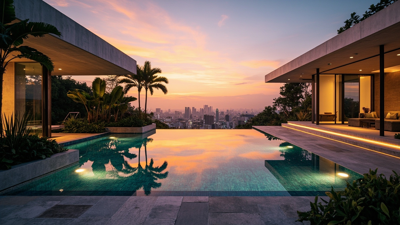 Luxury Thai villa with infinity pool overlooking Bangkok skyline