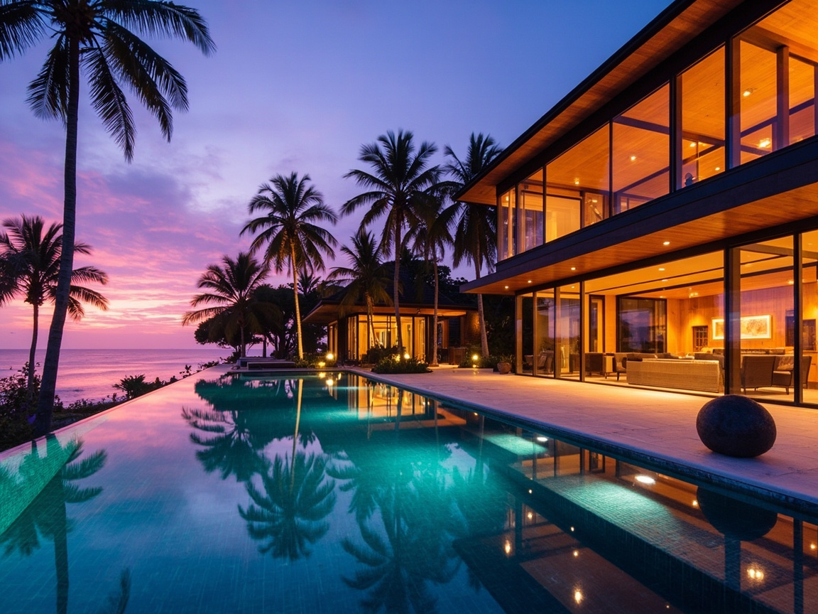Phuket beachfront luxury estate at dusk
